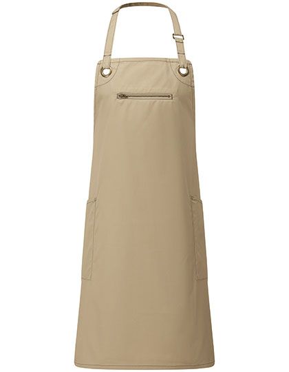'Barley' Contrast Stitch Bib Apron - Khaki (ca. Pantone 7536C)
