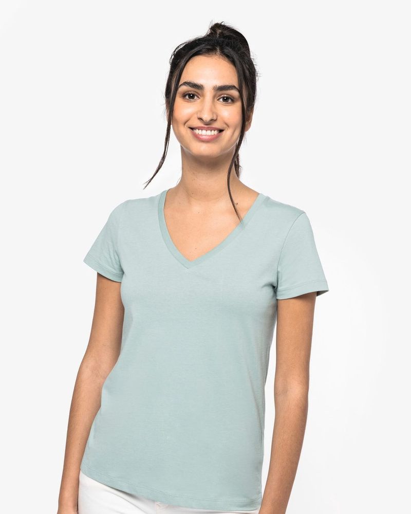 Damen T-Shirt mit V-Ausschnitt - White