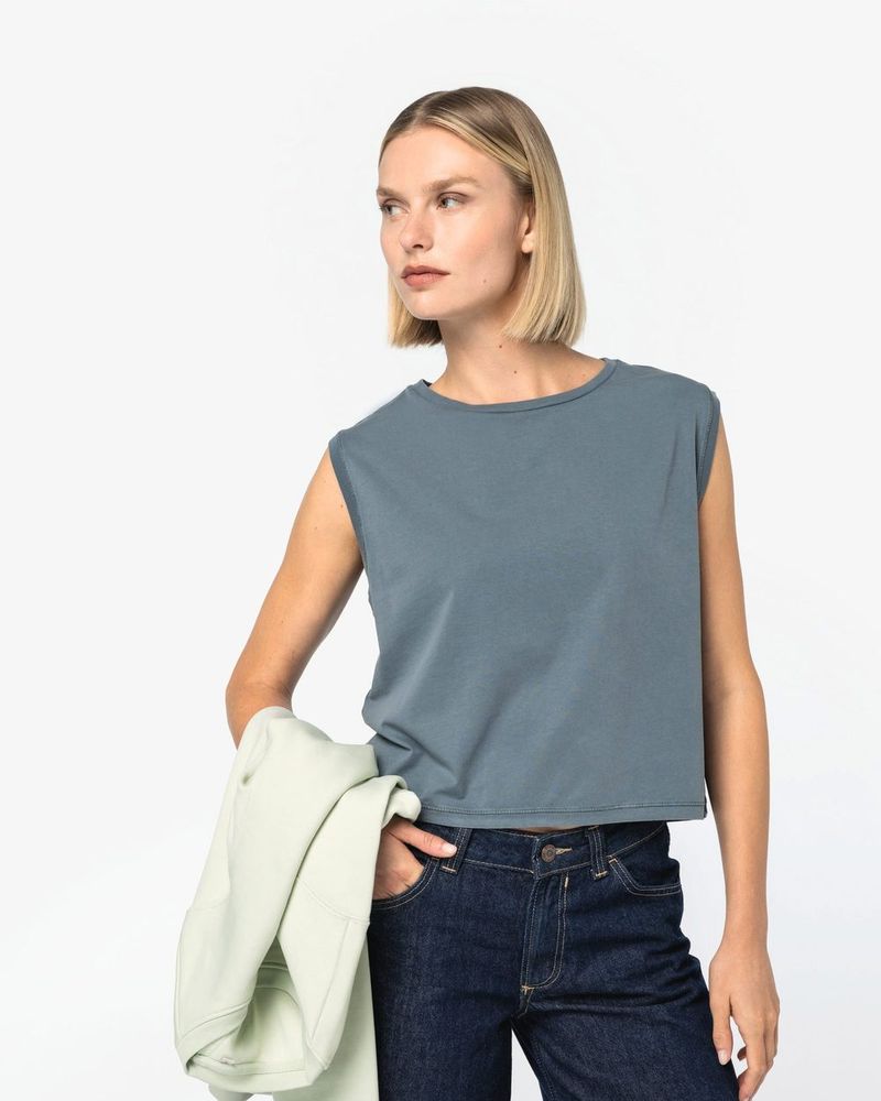 Ärmelloses Cropped Damen-T-Shirt - Washed Ivory
