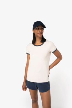 Ringer-T-Shirt mit kontrastierenden Kanten, verwaschener Effekt, Damen, Foto 1