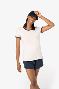 Ringer-T-Shirt mit kontrastierenden Kanten, verwaschener Effekt, Damen, Foto 3
