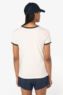 Ringer-T-Shirt mit kontrastierenden Kanten, verwaschener Effekt, Damen, Foto 4