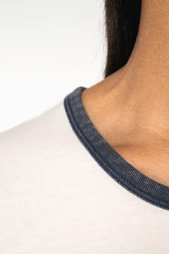 Ringer-T-Shirt mit kontrastierenden Kanten, verwaschener Effekt, Damen, Foto 8
