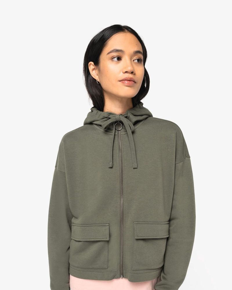 Damen-Kapuzensweatshirt aus French Terry mit Reißverschluss - Ivory