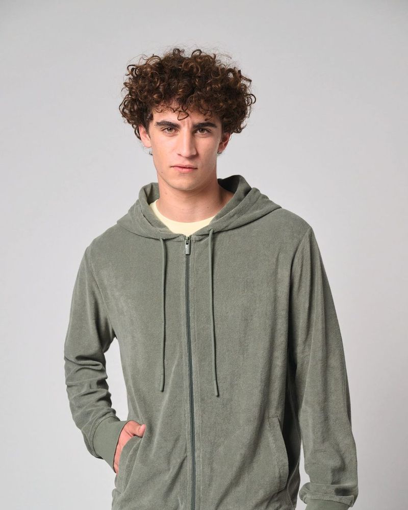 Kapuzensweatshirt aus Frottee mit Reißverschluss für Herren - Organic Khaki