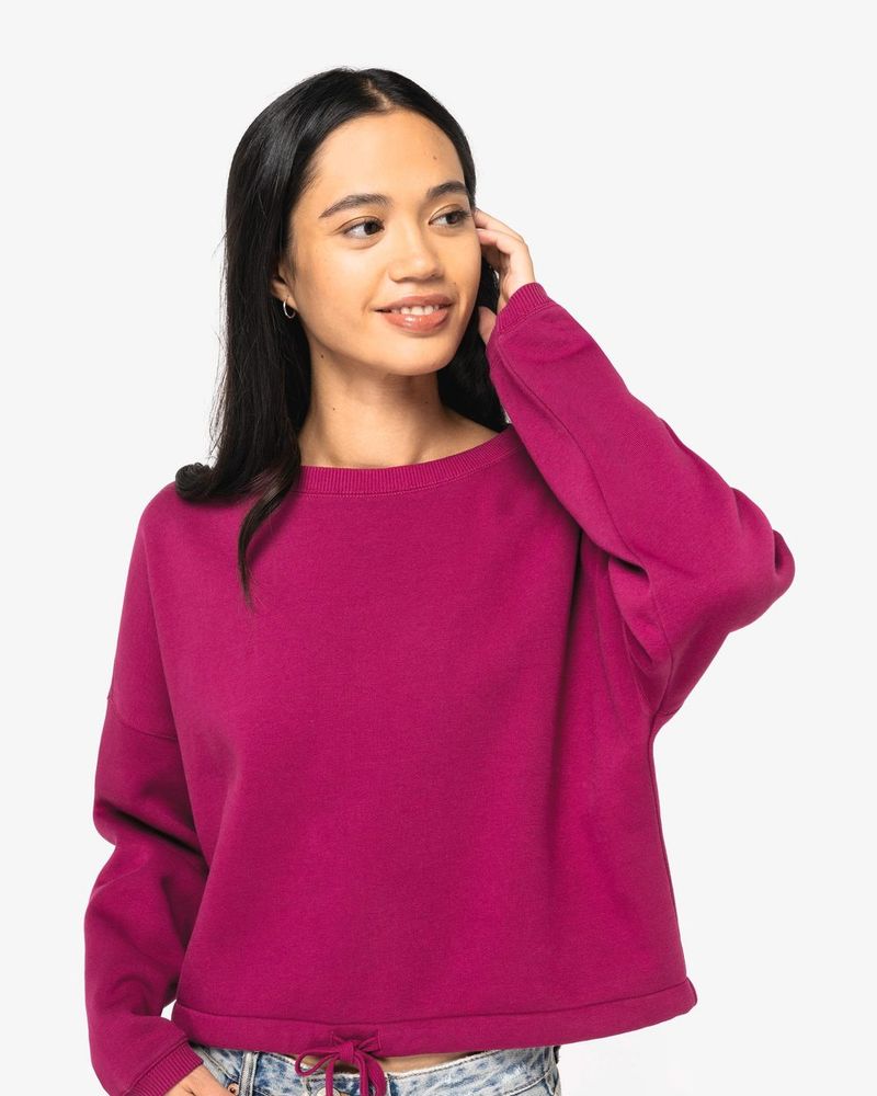 Cropped Oversize Damen Sweatshirt mit Rundhalsausschnitt - Ivory
