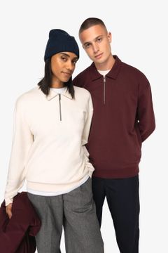 Unisex-Sweatshirt mit Reißverschluss, Polokragen und überschnittenen Schultern, Foto 4