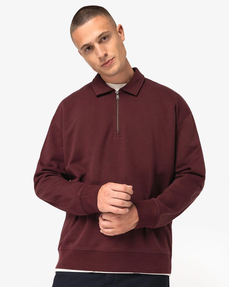 Unisex-Sweatshirt mit Reißverschluss, Polokragen und überschnittenen Schultern - Ivory