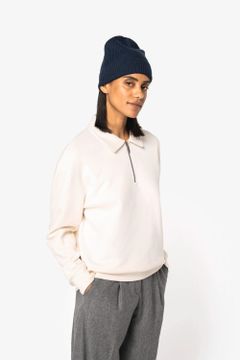 Unisex-Sweatshirt mit Reißverschluss, Polokragen und überschnittenen Schultern, Foto 2