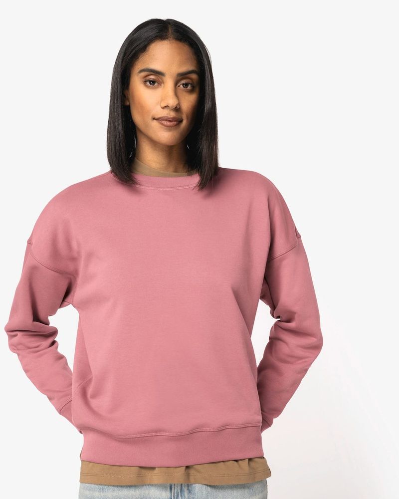 Sweatshirt mit Rundhalsausschnitt und überschnittenen Schultern, Damen - Ivory