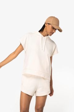 Damen-Sweatshirt mit Kapuze, ärmellos und weit aus French Terry, Foto 2