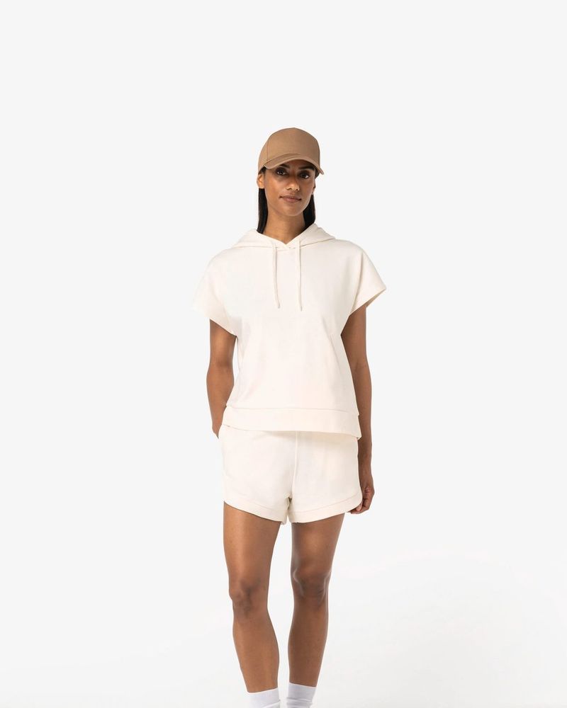 Damen-Sweatshirt mit Kapuze, ärmellos und weit aus French Terry - Ivory