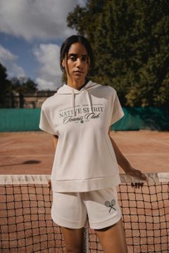 Damen-Sweatshirt mit Kapuze, ärmellos und weit aus French Terry, Foto 5