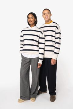 Unisex-Sweatshirt mit gestreiftem Rundhalsausschnitt und überschnittenen Schultern, Foto 5