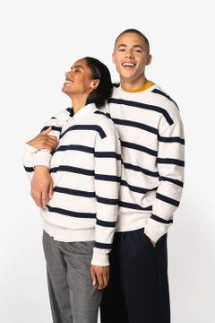 Unisex-Sweatshirt mit gestreiftem Rundhalsausschnitt und überschnittenen Schultern, Foto 6