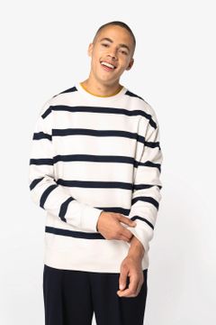 Unisex-Sweatshirt mit gestreiftem Rundhalsausschnitt und überschnittenen Schultern, Foto 3