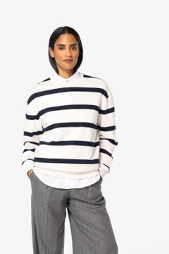 Unisex-Sweatshirt mit gestreiftem Rundhalsausschnitt und überschnittenen Schultern, Foto 2