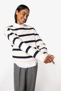 Unisex-Sweatshirt mit gestreiftem Rundhalsausschnitt und überschnittenen Schultern, Foto 7
