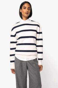 Unisex-Sweatshirt mit gestreiftem Rundhalsausschnitt und überschnittenen Schultern, Foto 1