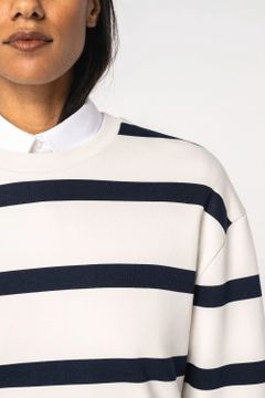 Unisex-Sweatshirt mit gestreiftem Rundhalsausschnitt und überschnittenen Schultern, Foto 9