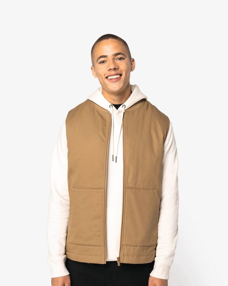 Gesteppte Unisex-Twill-Bodywarmer mit Teddykragen - Dark camel